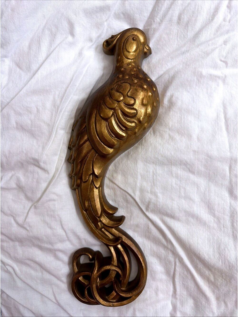 Burwood 70s Bird Peacock Pheasant Gold Plastic Wall Decor Hollywood Regency 12”